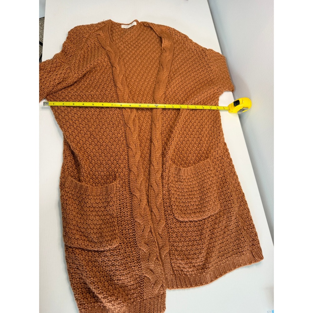 Reborn J Womens Rust Orange Cable Knit Open Front Cardigan Sweater Small - Picture 9 of 12